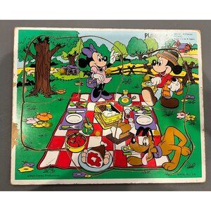 Vintage Mickey Mouse & Friends Playskool Wooden Inlaid Puzzle Complete Disneyana